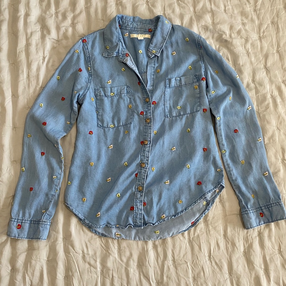 Miami women’s long sleeve denim with multicolor flowers light weight XS